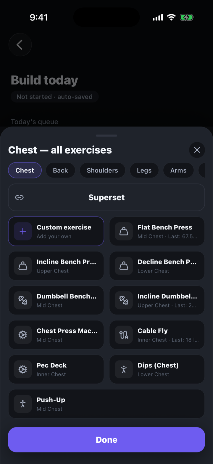 Exercise sheet — all chest moves
