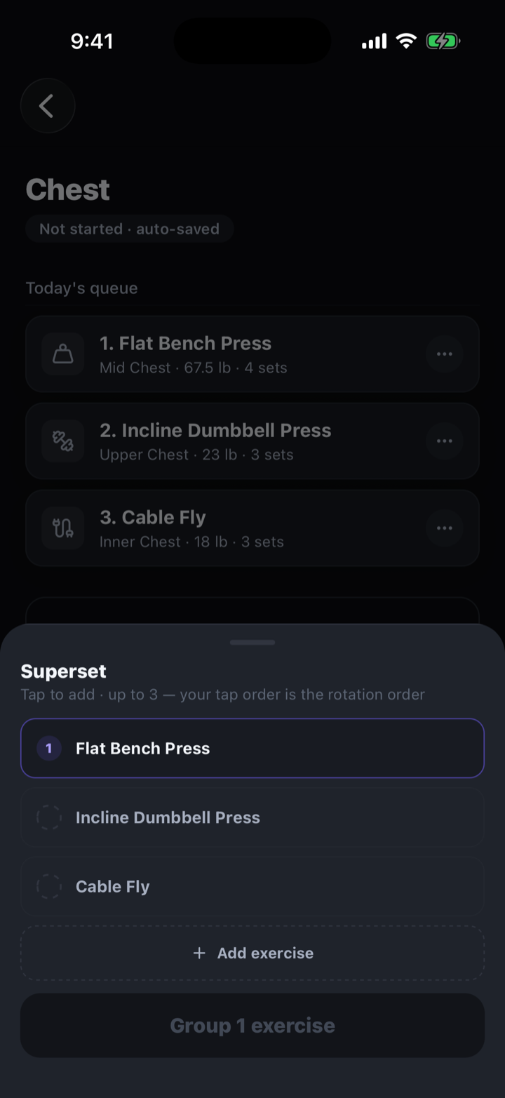 Superset picker — grouping moves