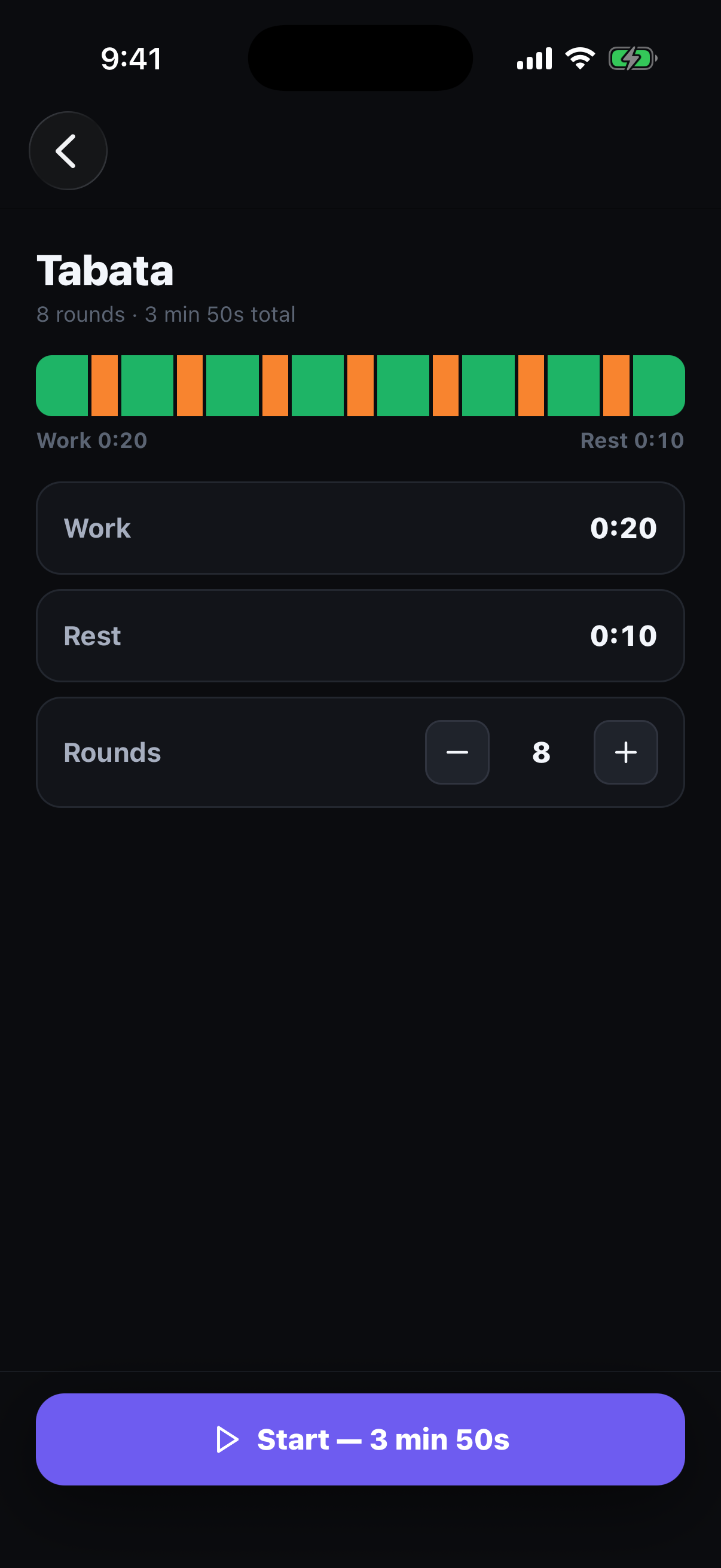 Interval — program preview, segment bar